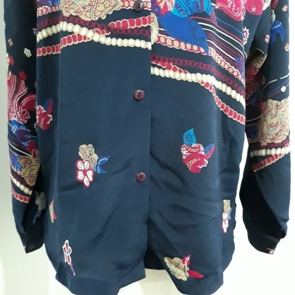 Senfong floral Long-Sleeve button down collared shirt size M/L - Picture 3 of 8